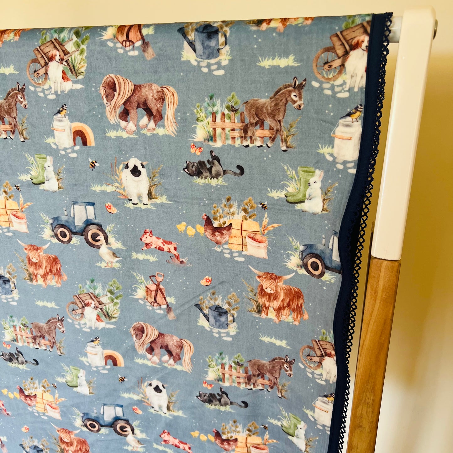 Double Sided Minky Blanket - Blue Farming