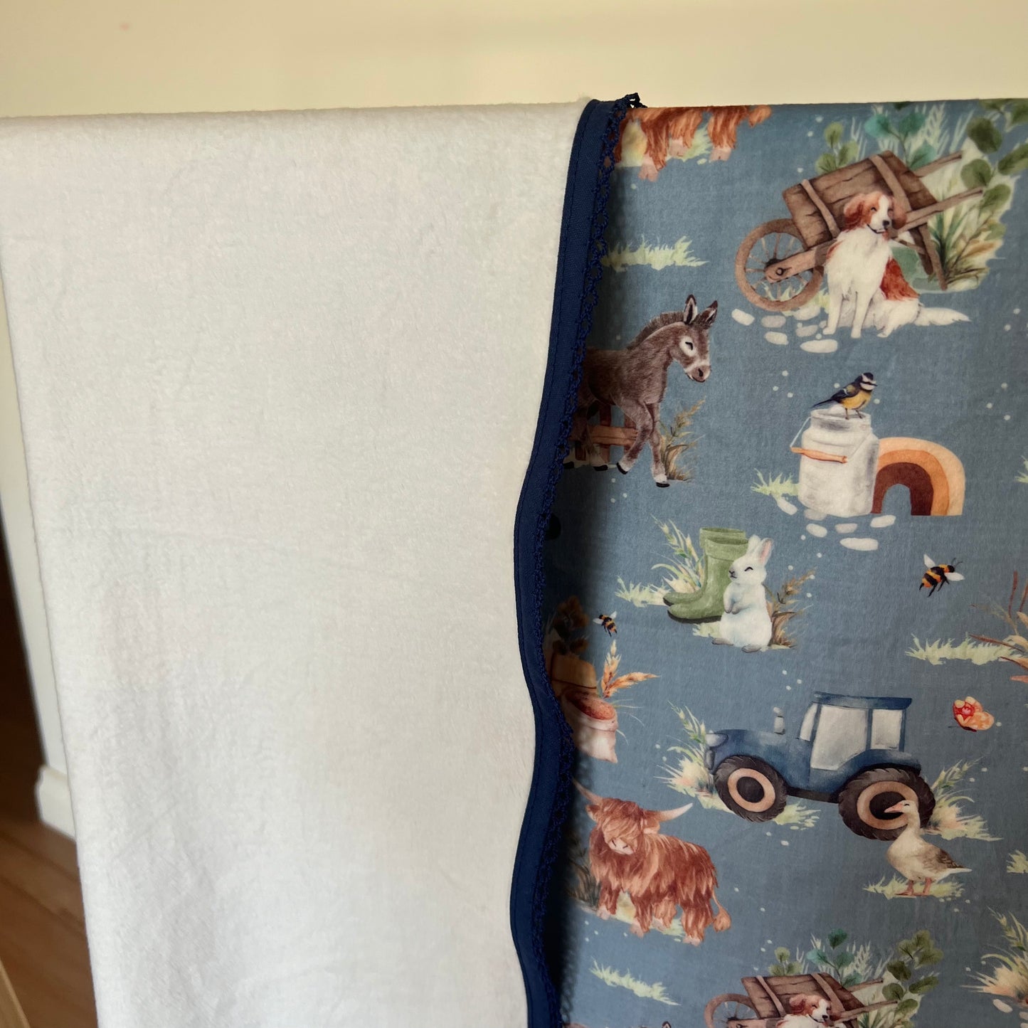Double Sided Minky Blanket - Blue Farming