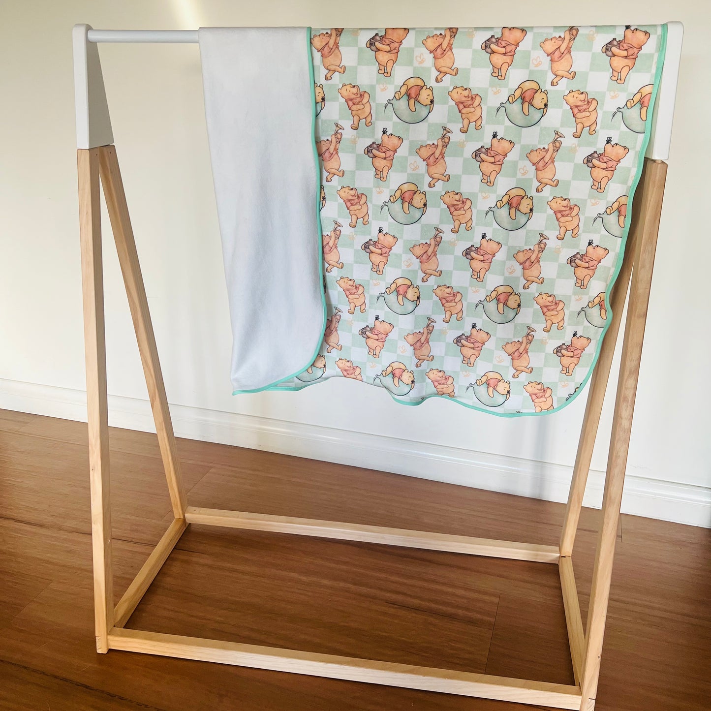 Double Sided Minky Blanket - Pooh Squares