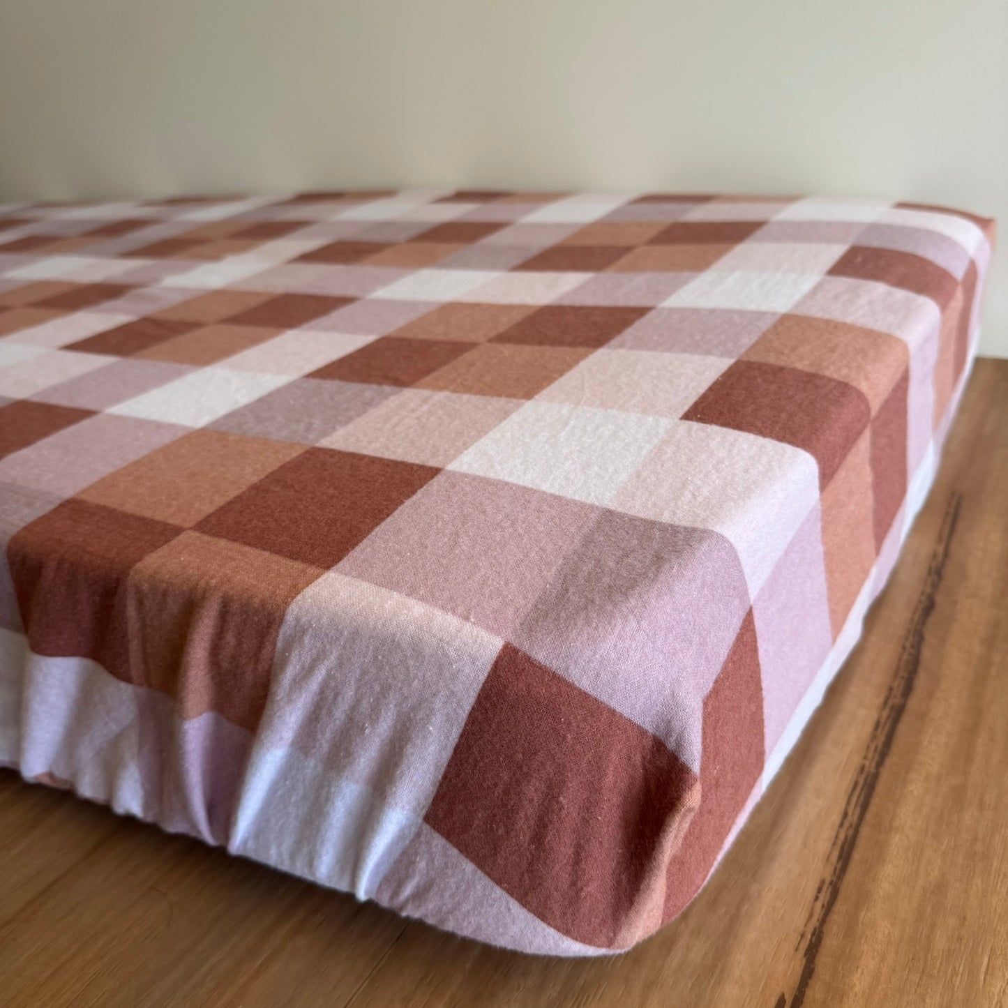 Flannel Fitted Cot Sheet - Pink Brown Gingham