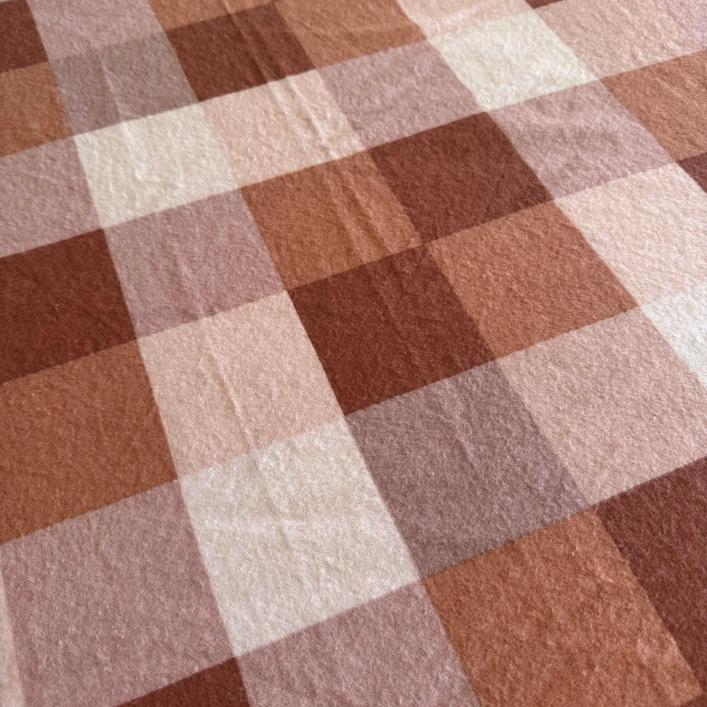 Flannel Fitted Cot Sheet - Pink Brown Gingham
