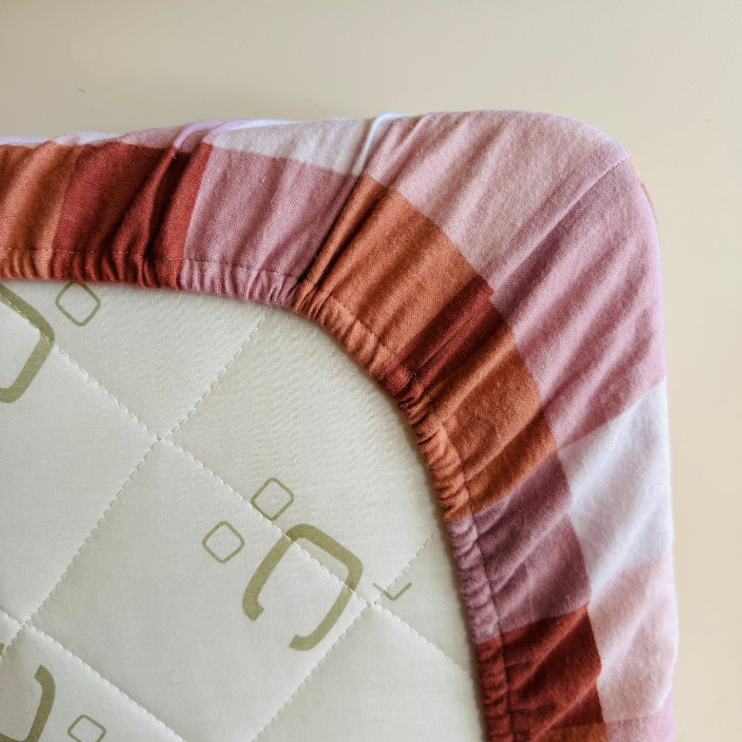 Flannel Fitted Cot Sheet - Pink Brown Gingham