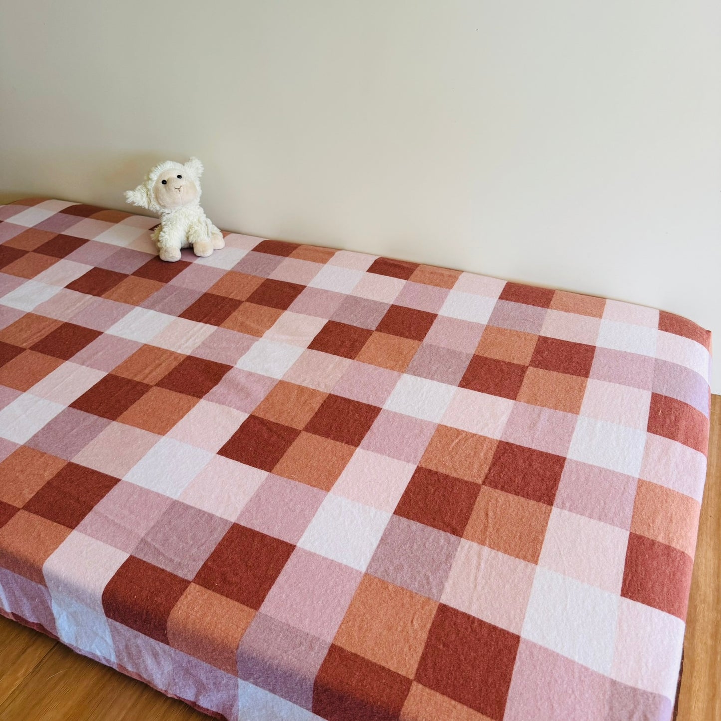Flannel Fitted Cot Sheet - Pink Brown Gingham
