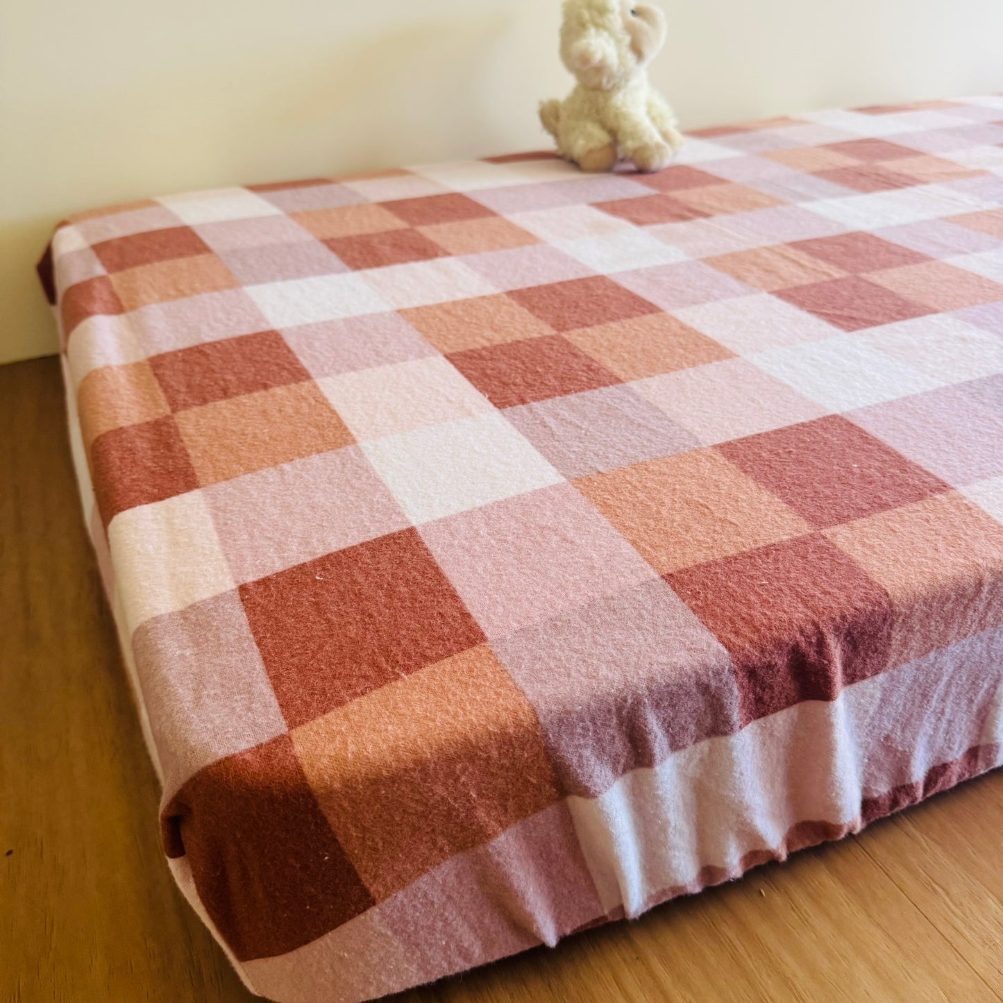 Flannel Fitted Cot Sheet - Pink Brown Gingham