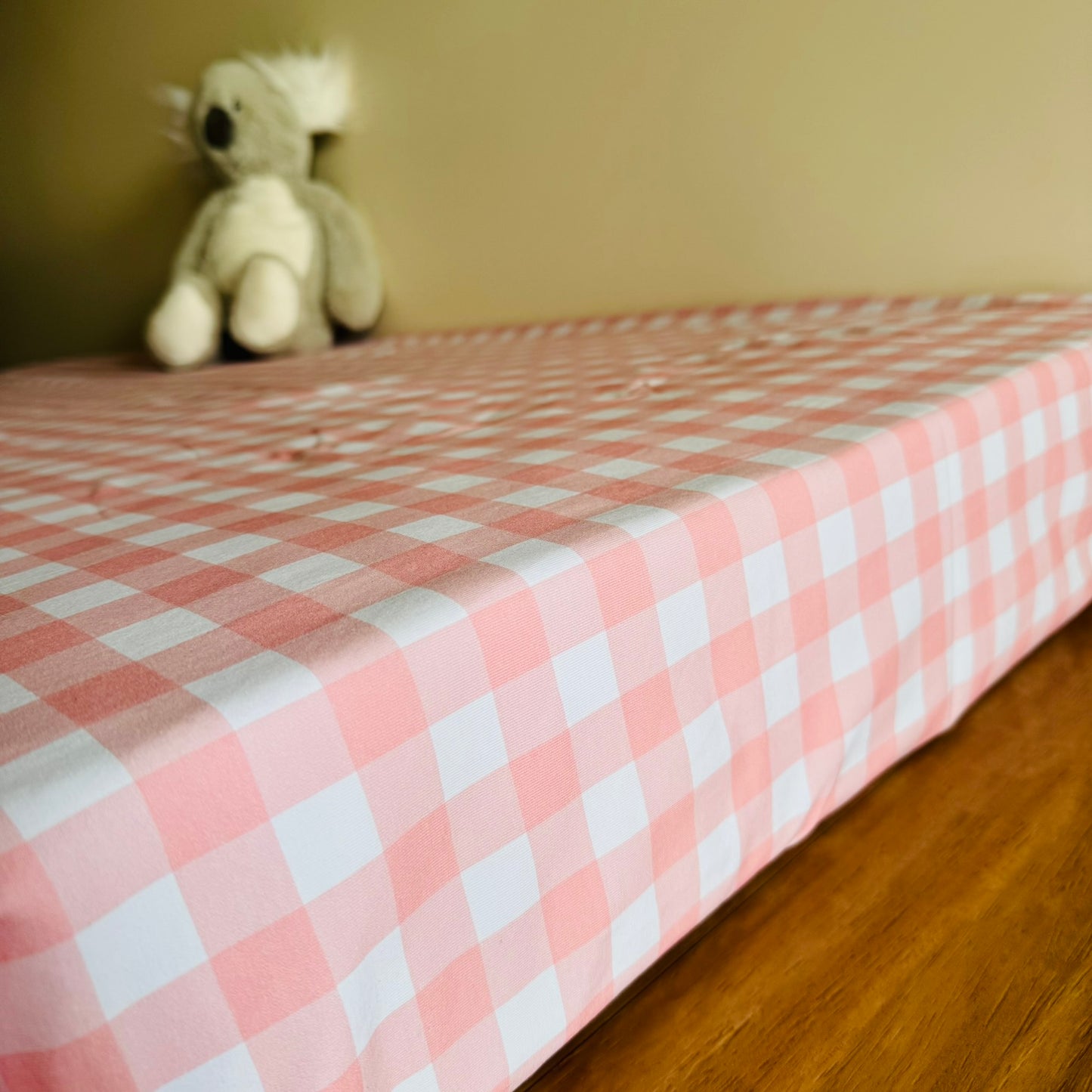 Fitted Cot Sheet - Cotton Jersey Baby Pink Gingham