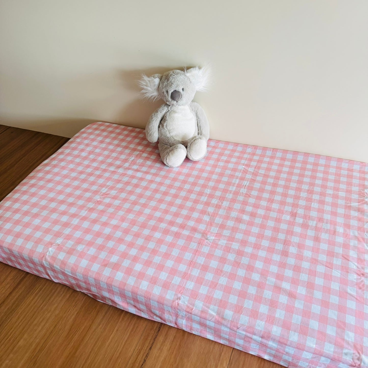 Fitted Cot Sheet - Cotton Jersey Baby Pink Gingham
