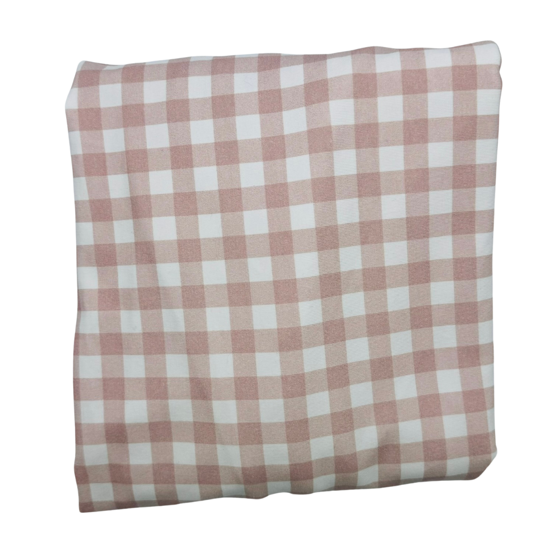 Fitted Cot Sheet - Cotton Jersey Beige Pink Gingham