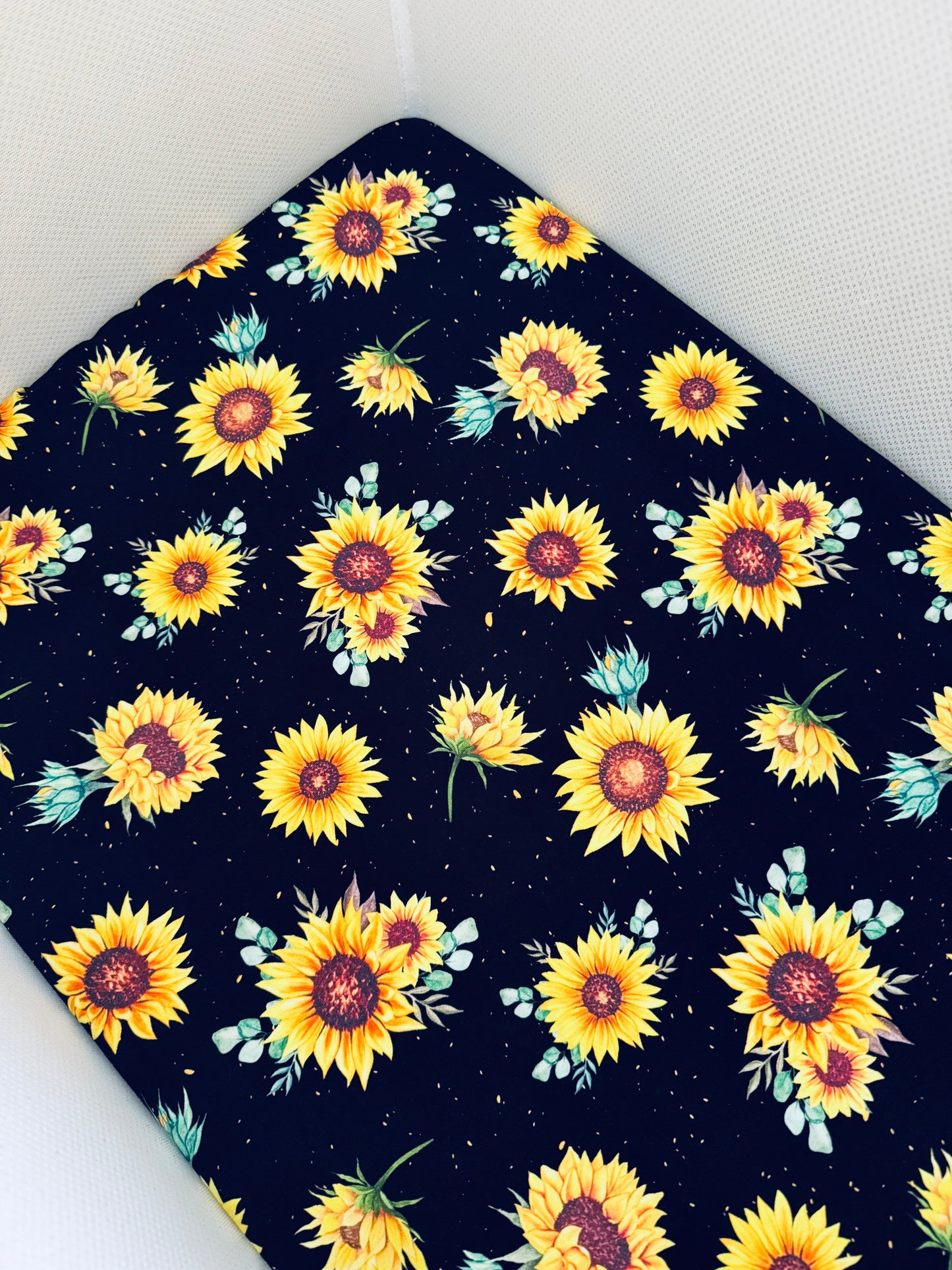 Bassinet & Change Mat Cover - Sunflowers Black