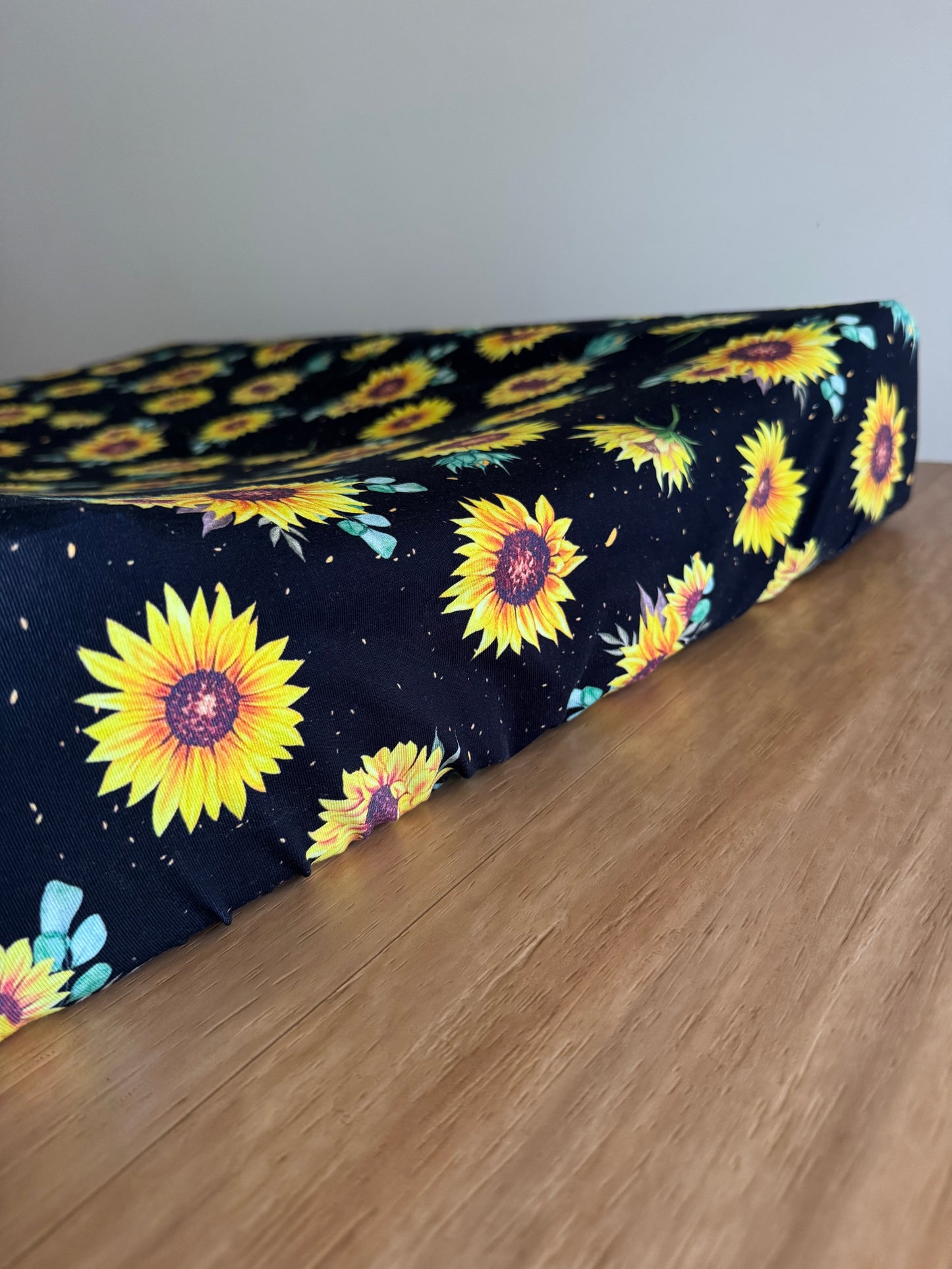 Bassinet & Change Mat Cover - Sunflowers Black
