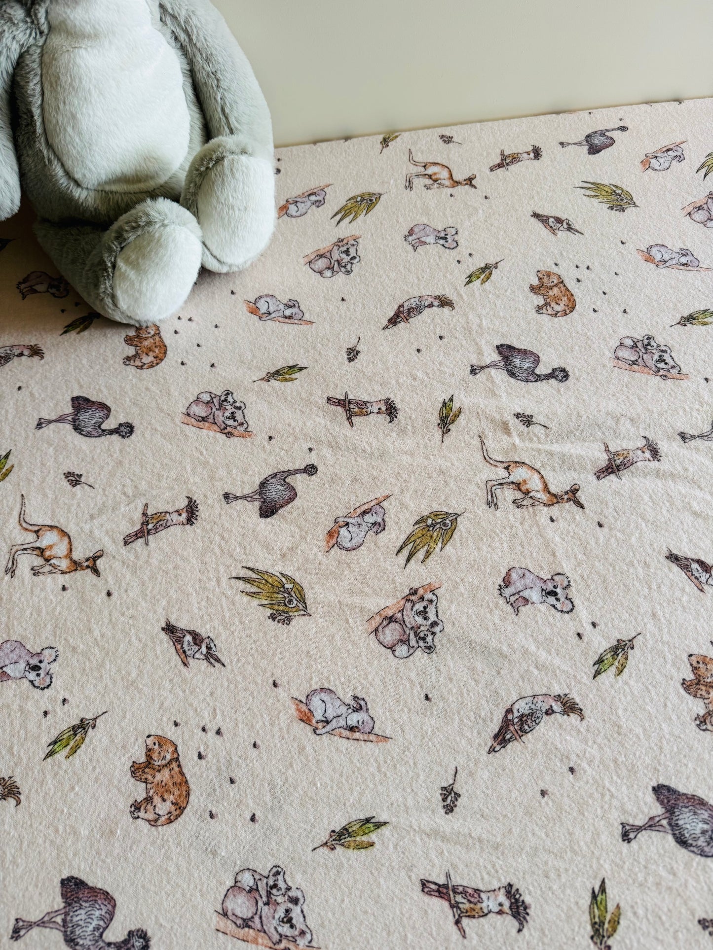 Flannel Fitted Cot Sheet - Neutral Aus Animals