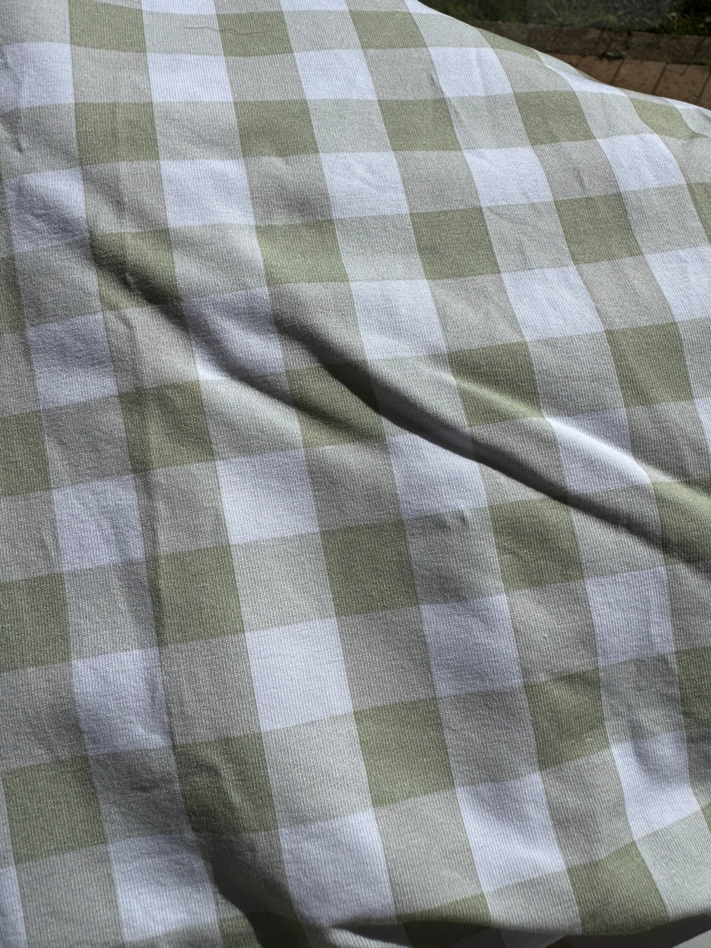 Fitted Cot Sheet - Cotton Jersey Sage Gingham