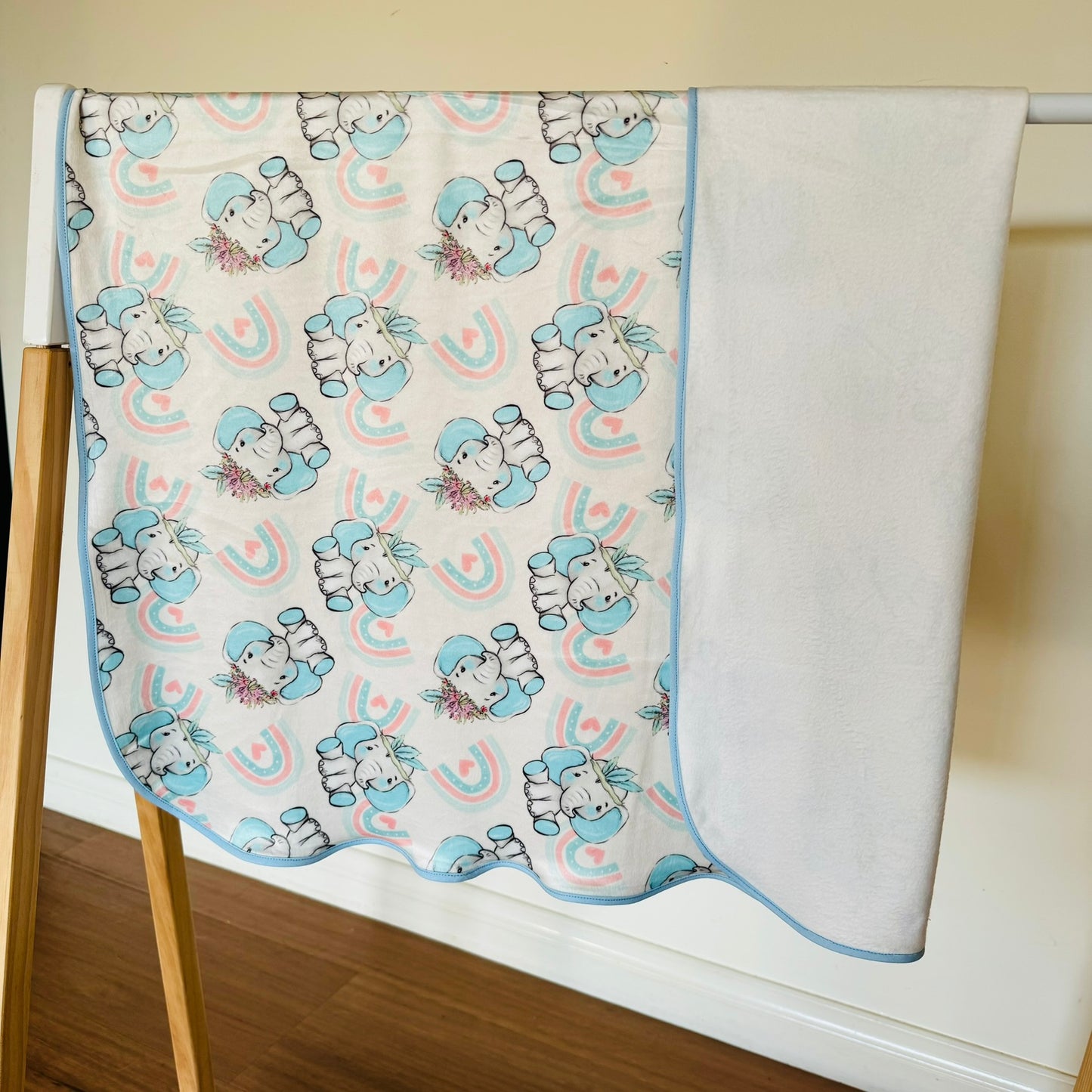 Double Sided Minky Blanket - Elephant Rainbows