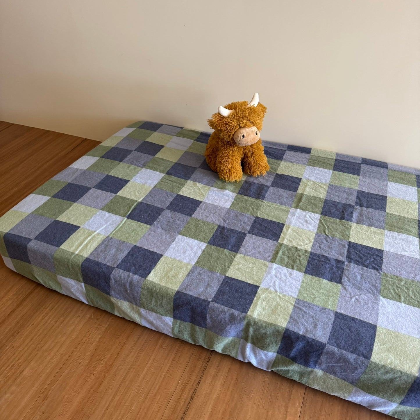 Flannel Fitted Cot Sheet - Blue Green Gingham