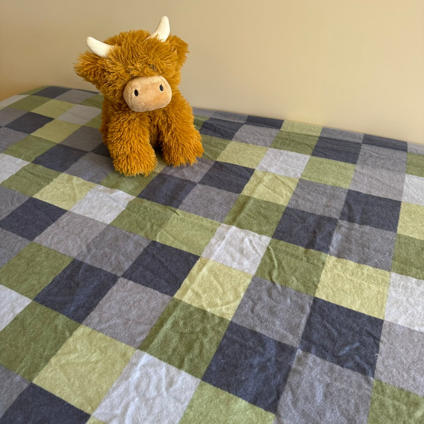Flannel Fitted Cot Sheet - Blue Green Gingham
