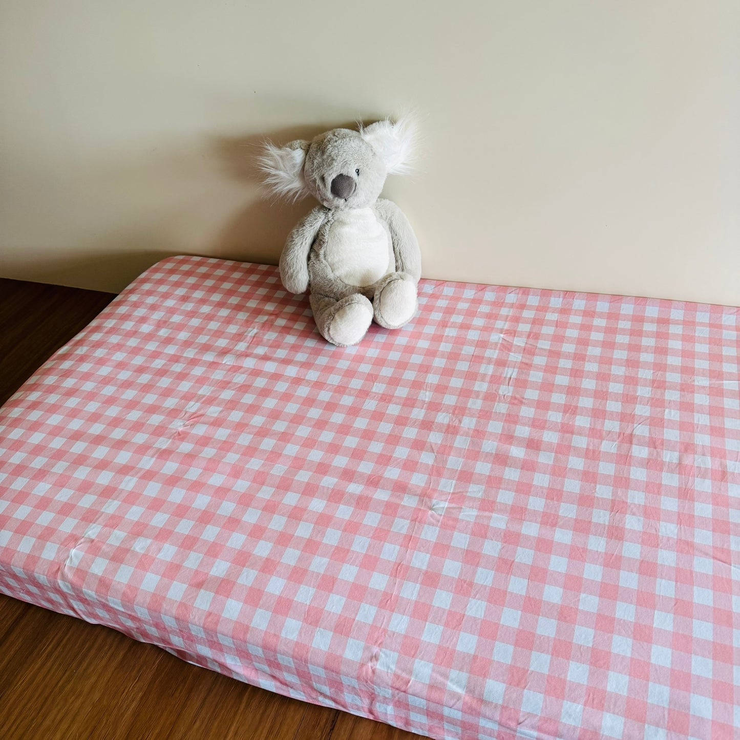 Fitted Cot Sheet - Cotton Jersey Baby Pink Gingham