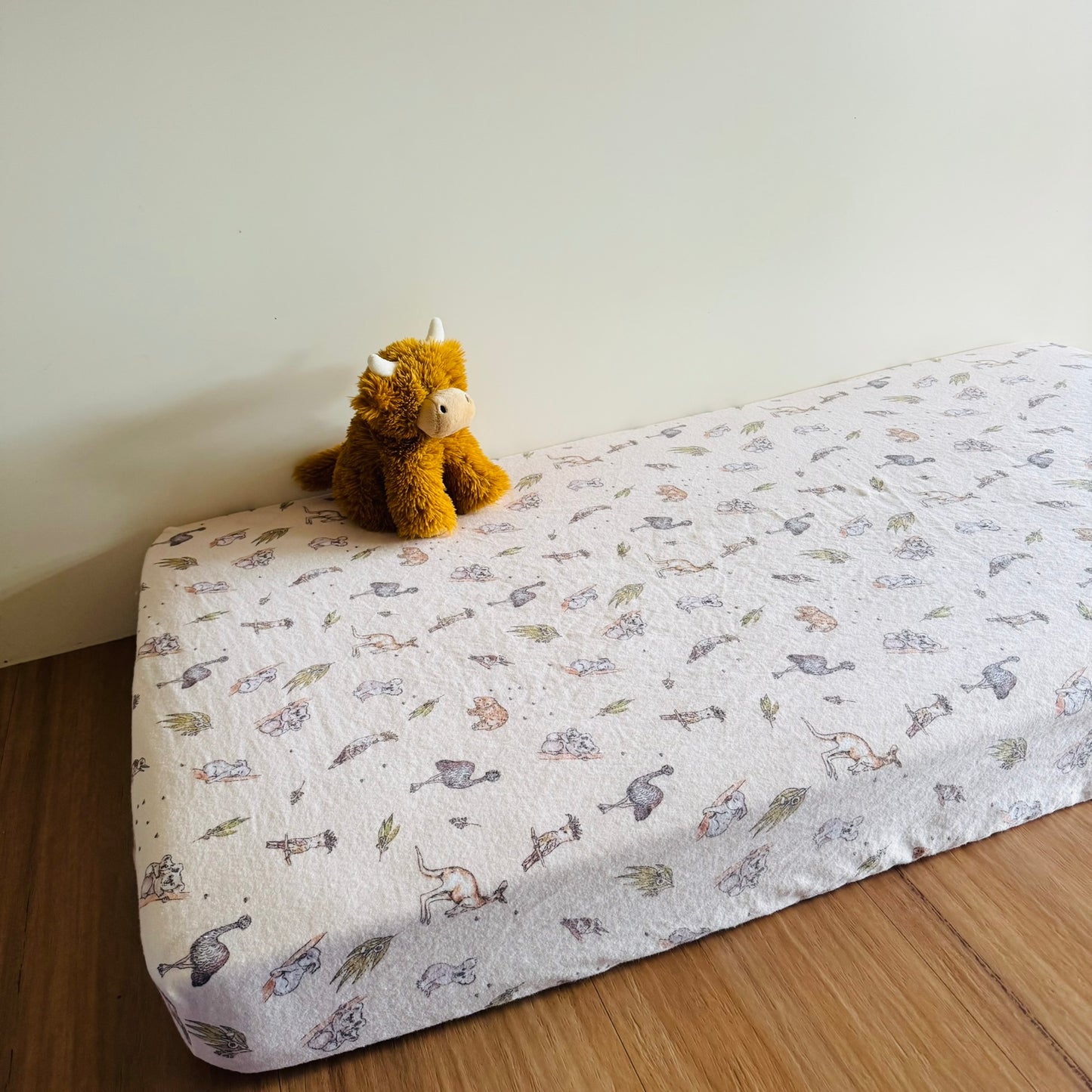 Flannel Fitted Cot Sheet - Neutral Aus Animals