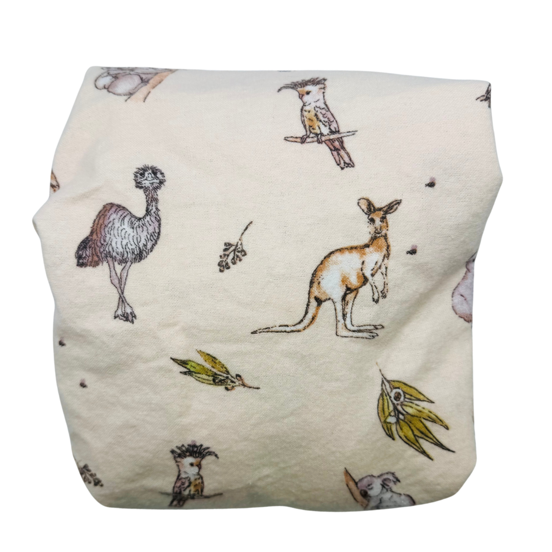Flannel Fitted Cot Sheet - Neutral Aus Animals