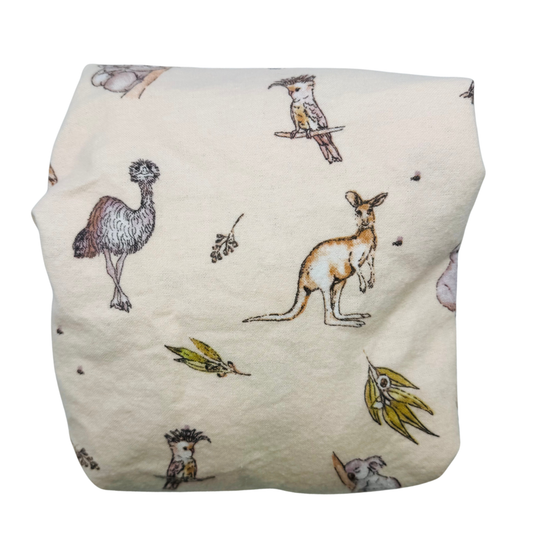 Flannel Fitted Cot Sheet - Neutral Aus Animals