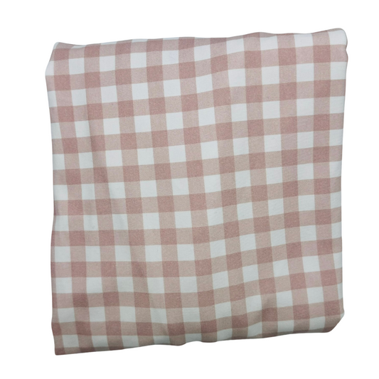 Fitted Cot Sheet - Cotton Jersey Beige Pink Gingham