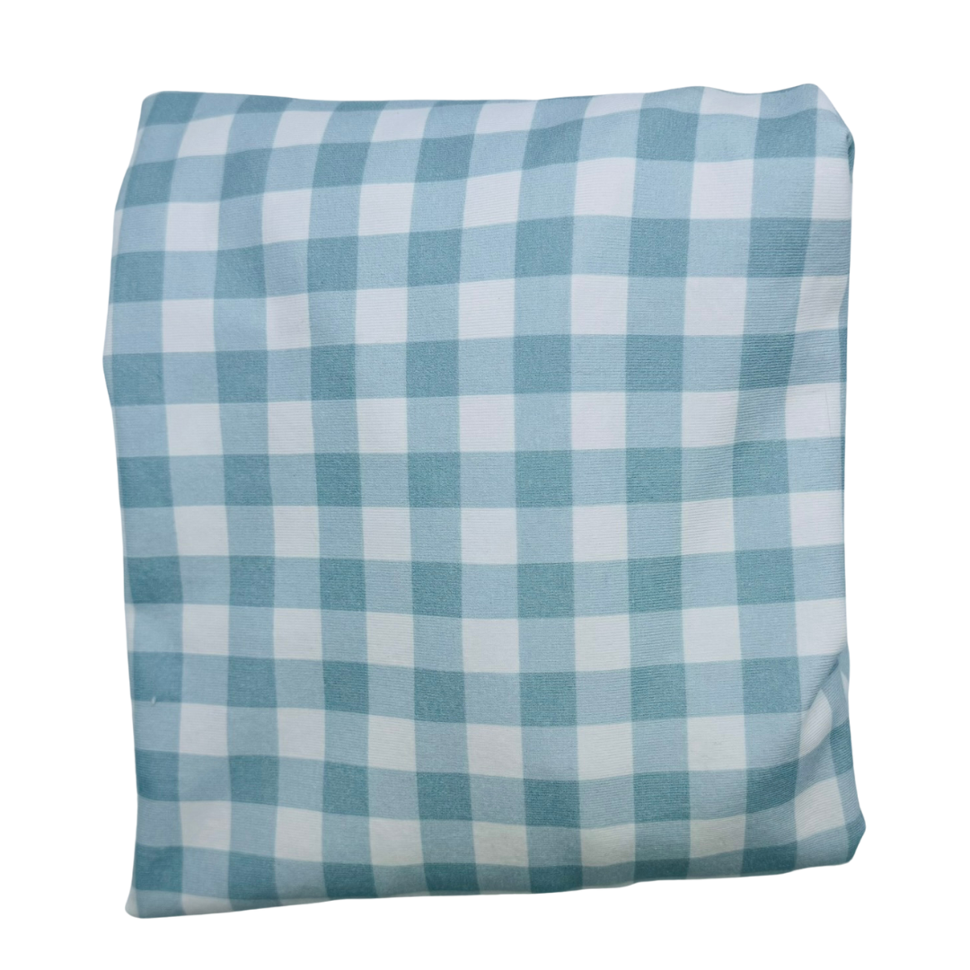 Fitted Cot Sheet - Cotton Jersey Soft Teal Blue Gingham