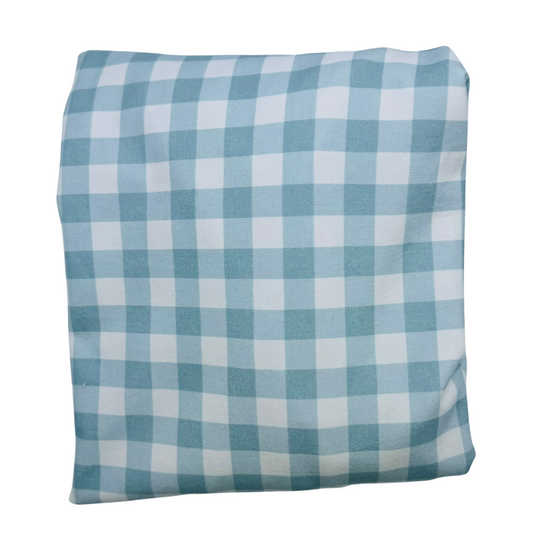 Fitted Cot Sheet - Cotton Jersey Soft Teal Blue Gingham