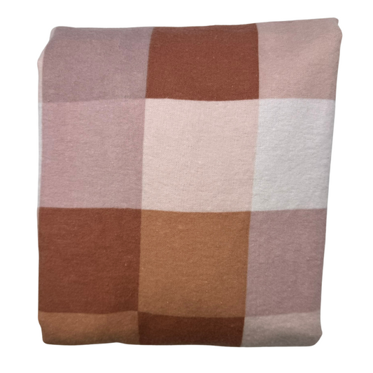 Flannel Fitted Cot Sheet - Pink Brown Gingham